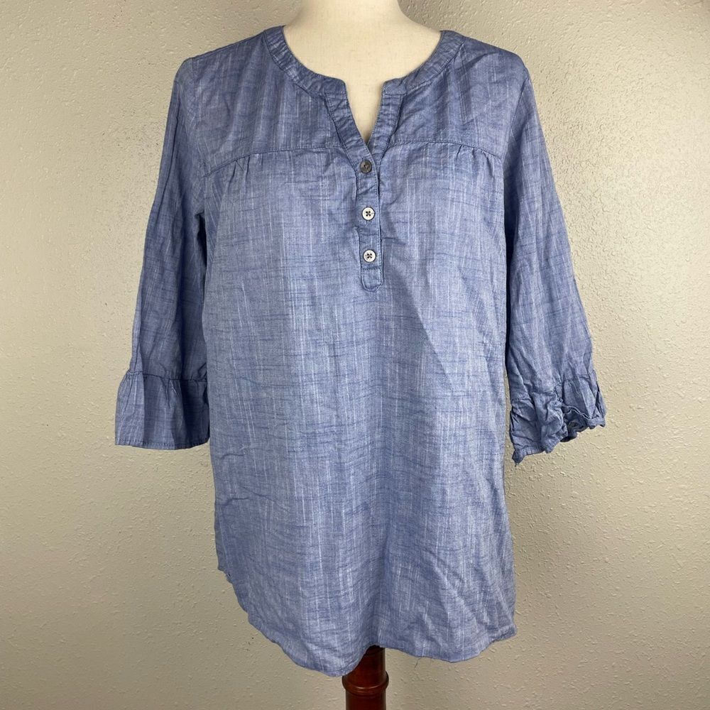 North River Half Button Down Tunic Top Size L EUC